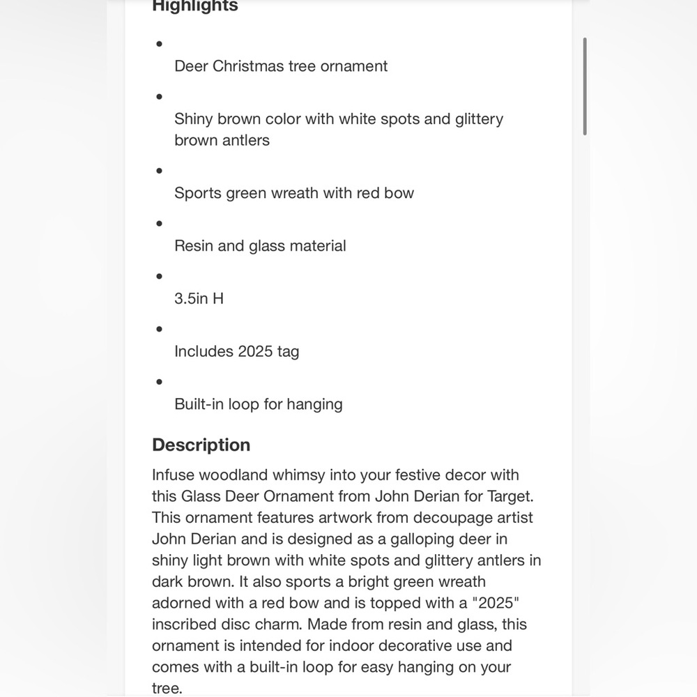 John Derian for Target | Festive Reindeer Ornament with Gold and Green Details - Picture 5 of 6